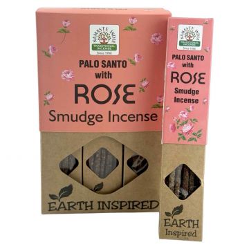 Palo Santo w/Rose Smudge Incense Sticks, Namaste India - 30 Gram (12 Boxes of Approx 8 Sticks)